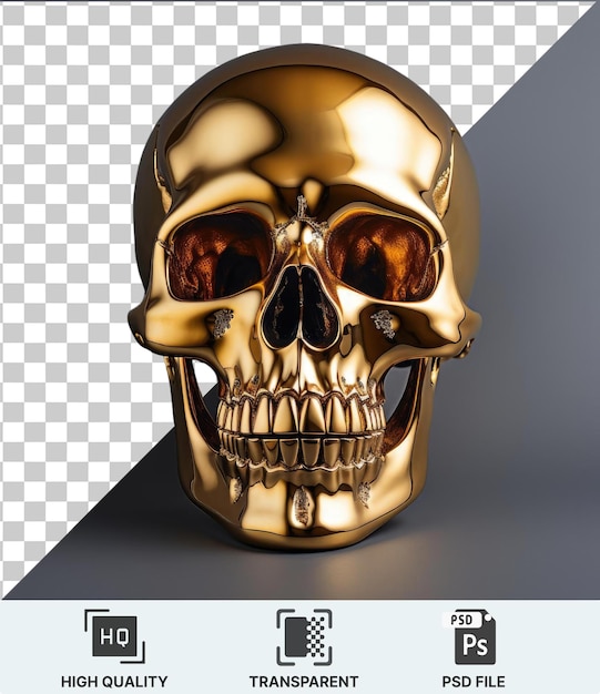 PSD transparent background psd a gold skull with a shiny reflection