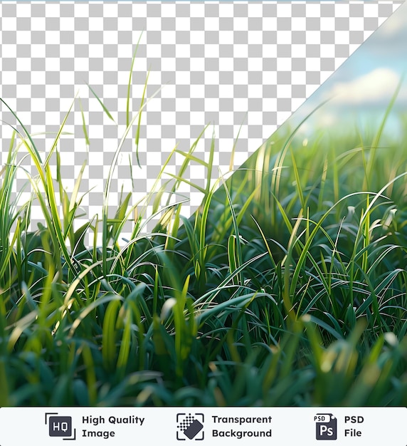 PSD transparent background psd grass stands out against a clear blue sky with fluffy white clouds in the distance