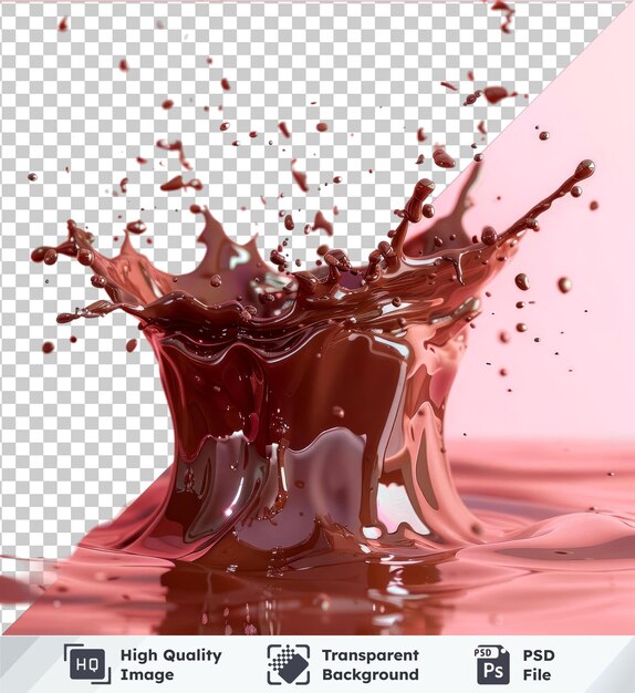 PSD transparent background psd liquid chocolate splash mockup in a glass