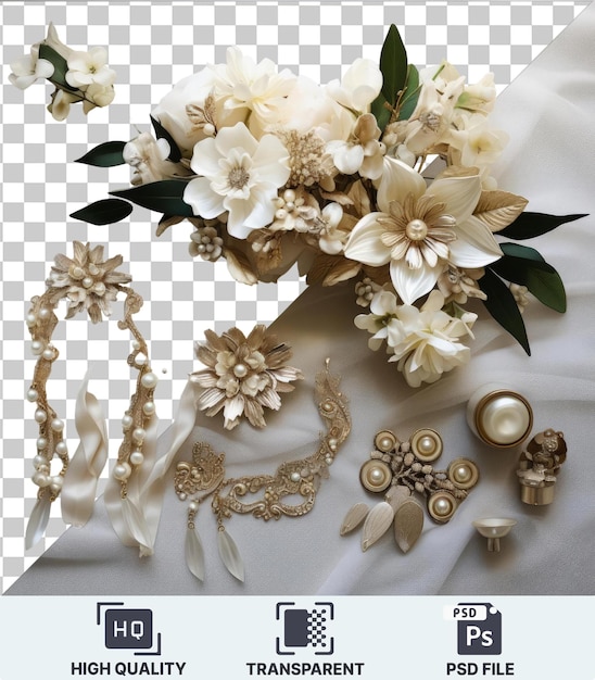 Transparent background psd luxury bridal accessories set the wedding of my dreams