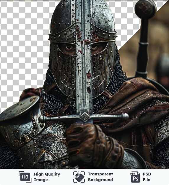 PSD transparent background psd a male warrior in armor and sword in hand