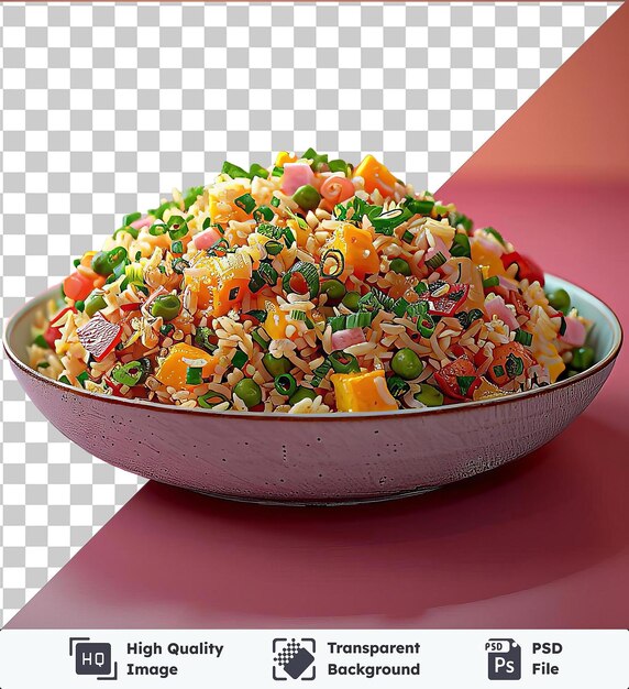 Transparent background psd plate of fried rice and vegetables in a bowl