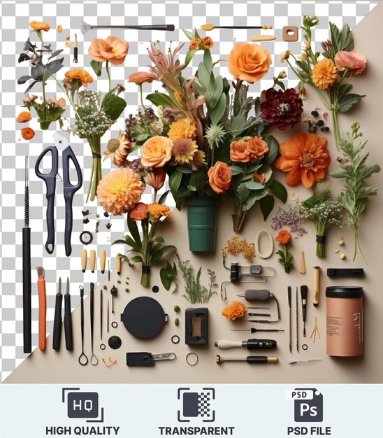 PSD transparent background psd professional florist tools and accessories set