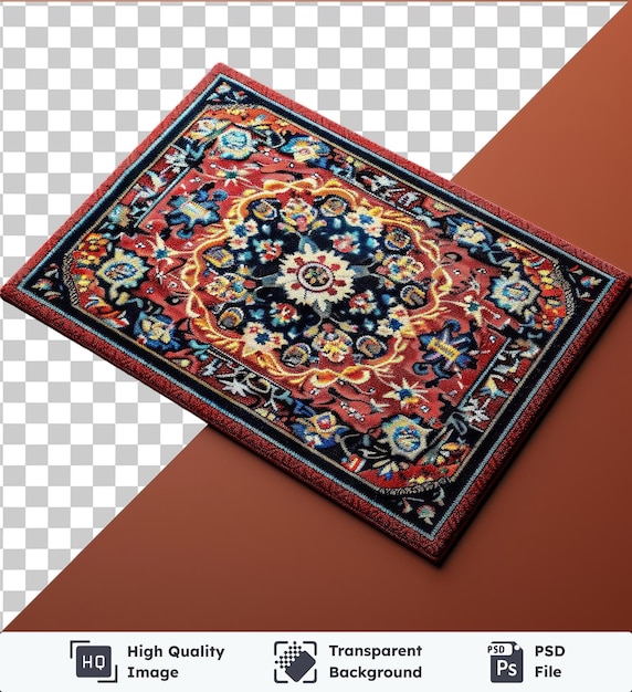 Transparent background psd ramadan themed doormats featuring a colorful design with a crescent moon star and crescent moon in the center surrounded by a white border and a black frame