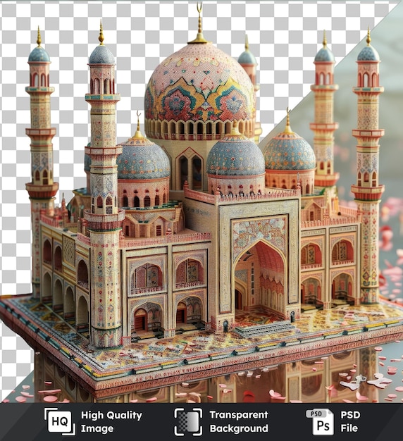 PSD Прозрачный фон псд рамадан тематическая головоломка матрас с изображением здания с голубым куполом и розовым цветом