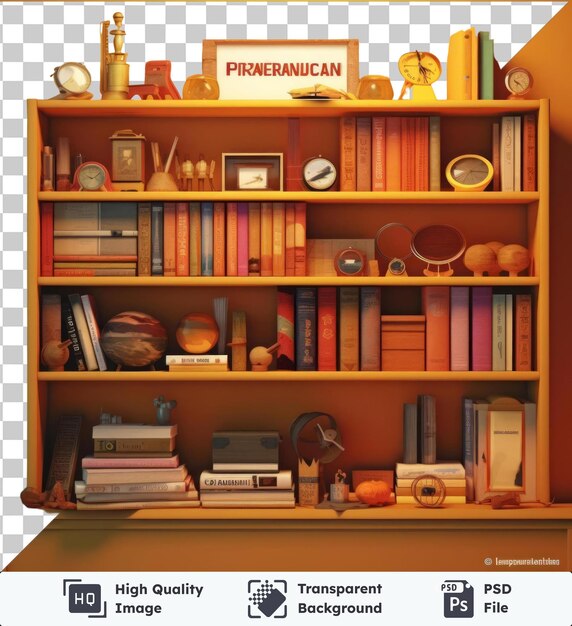 PSD transparent background psd realistic photographic librarian_s bookshelf