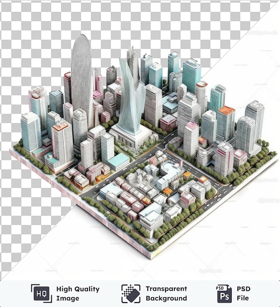 Transparent background psd realistic photographic urban planner_s city model