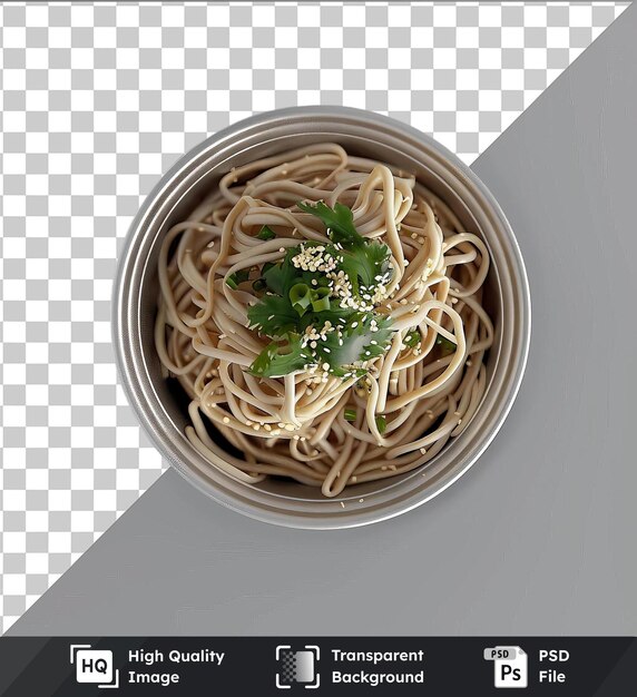 Transparent background psd soba noodles in a bowl