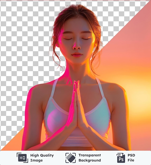 Transparent background psd sporty asian woman doing yoga practice concept of healthy life and natural balance between body and mental development