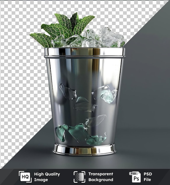 PSD transparent background psd tasty mint julep cocktail glass with ice cubes in a metal cup