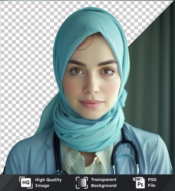 PSD transparent background psd technology or medicine cover a woman in a hijab with a stethoscope