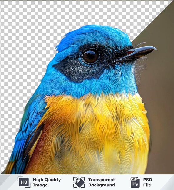 PSD transparent background psd verditer flycatcher portrait of a blue bird with a black beak blue head and brown eye