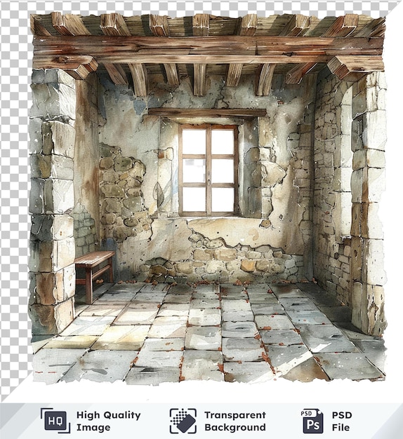 PSD transparent background psd watercolor illustrations of an old medieval castle interior