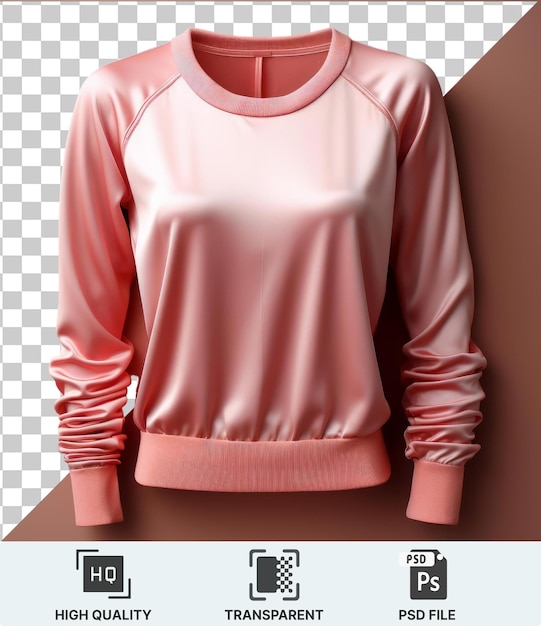 Transparent background psd a woman wearing a pink shirt with a pink collar standing in front of a pink wall with a long arm visible in the foreground