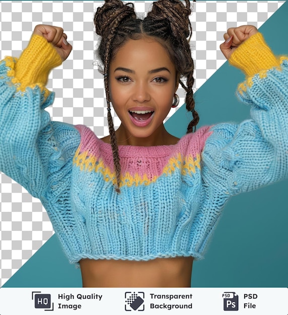 PSD transparent background psd young braided hair african american girl wearing sweater over isolated c