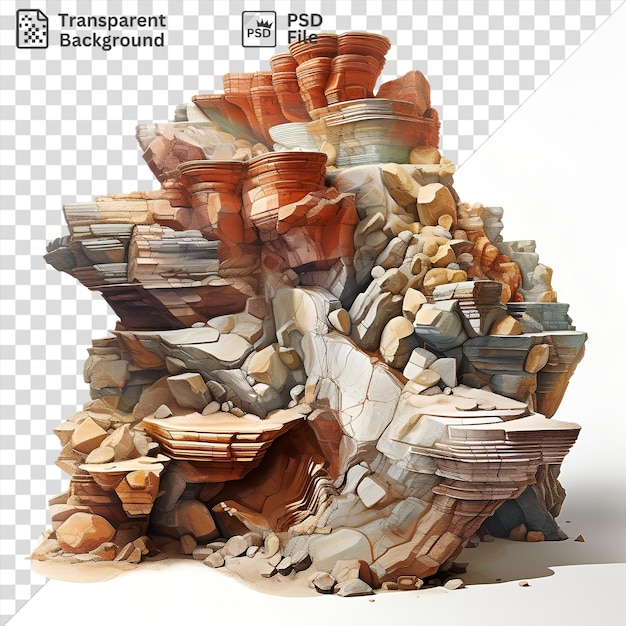 PSD 透明な背景 リアルな写真 地質学者 岩や岩の地質学的な形成 刻の形