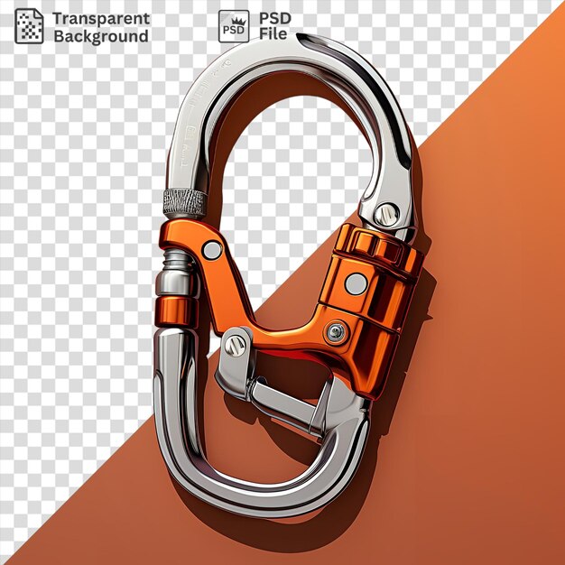 Transparent background realistic photographic mountain climbers carabiner on a red background