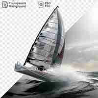 PSD transparent background realistic photographic windsurfers sail against a cloudy sky