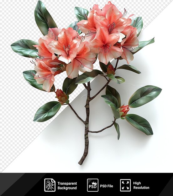 PSD transparent background rhododendron flower png clipart featuring a variety of pink and red flowers and green leaves png