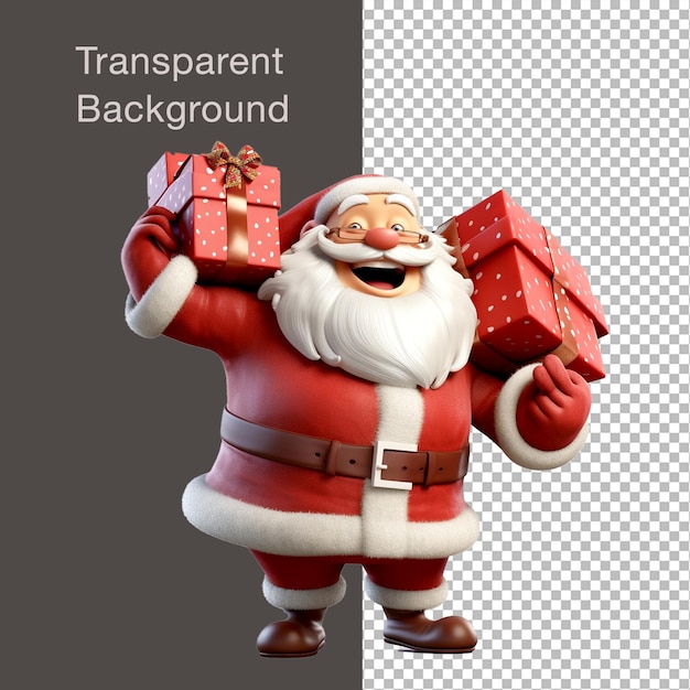 透明な背景 サンタクロースがギフトボックスを運ぶ