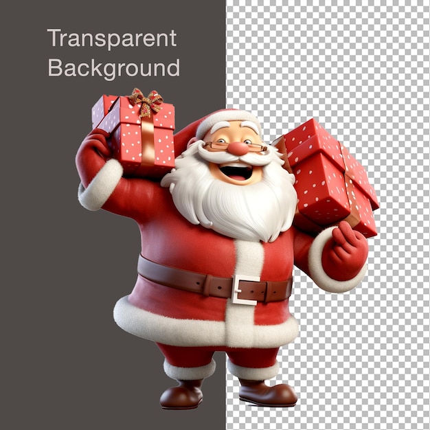 Transparent background santa claus carrying gift boxes