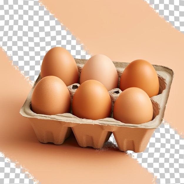 Uno sfondo trasparente mette in mostra una scatola di cartone contenente 6 uova