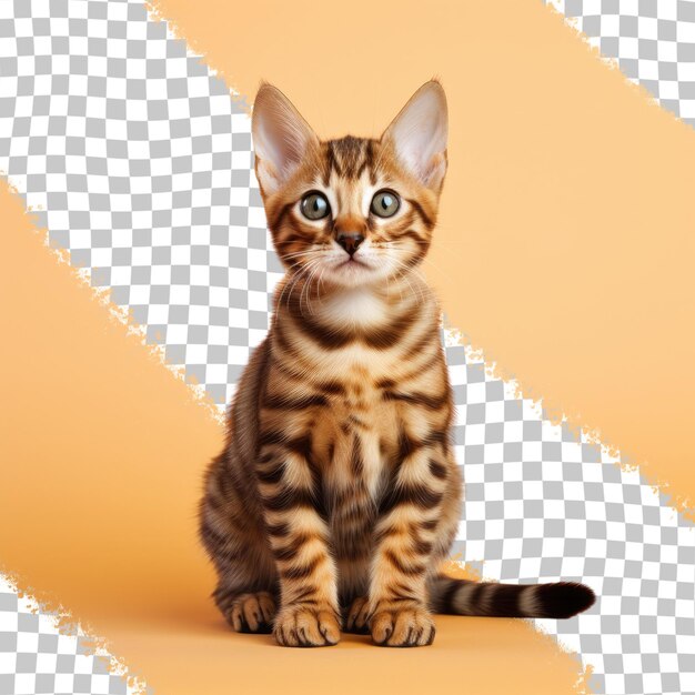 PSD transparent background showcases purebred bengal kitten sitting