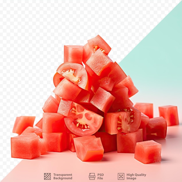 PSD transparent background showcasing diced raw tomato