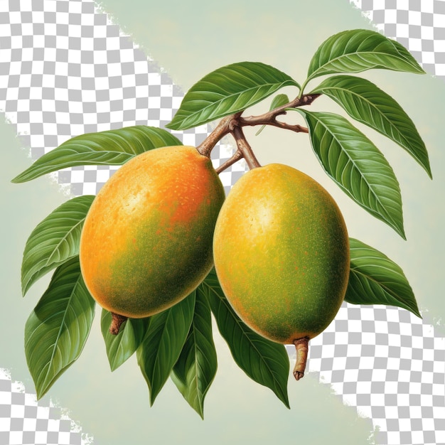 Transparent background shows two calypso variety mangoes in isolation