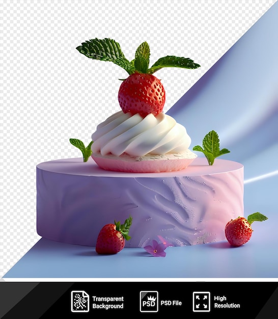 PSD transparent background tarhana corbasi food cake topped with fresh strawberries and green leaves
