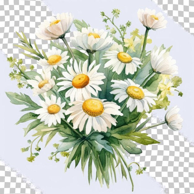 PSD transparent background watercolor chamomile bouquet