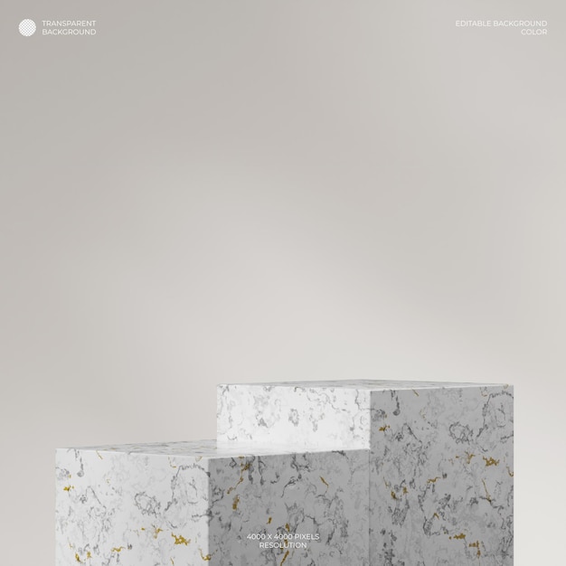 PSD transparent background of white marble podium in square block shape rendering 3d