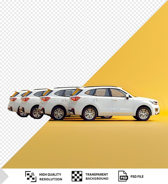 PSD transparent background white suv cars standing in a row fleet of generic modern cars transportati png psd