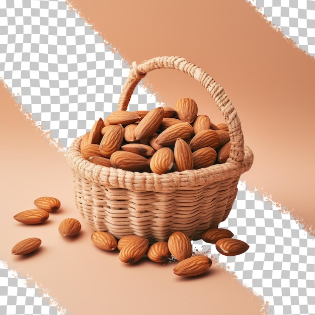 PSD transparent background with almonds in basket