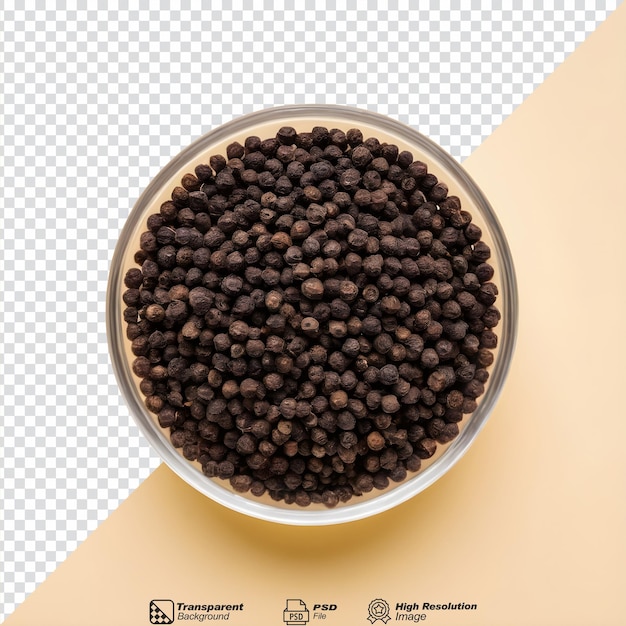 Transparent background with black pepper seeds isolated