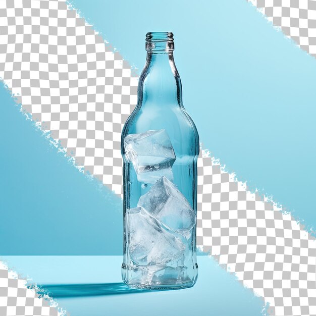 Transparent background with a bottle of water and ice