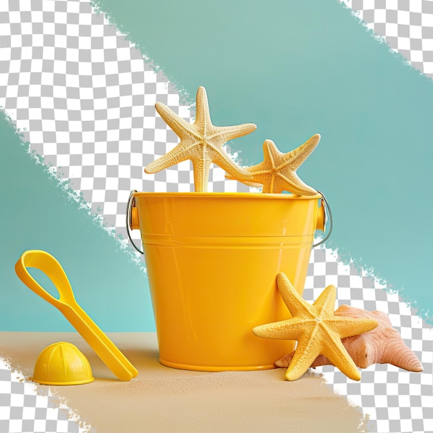 PSD a transparent background with a bucket scoop and a yellow starfish