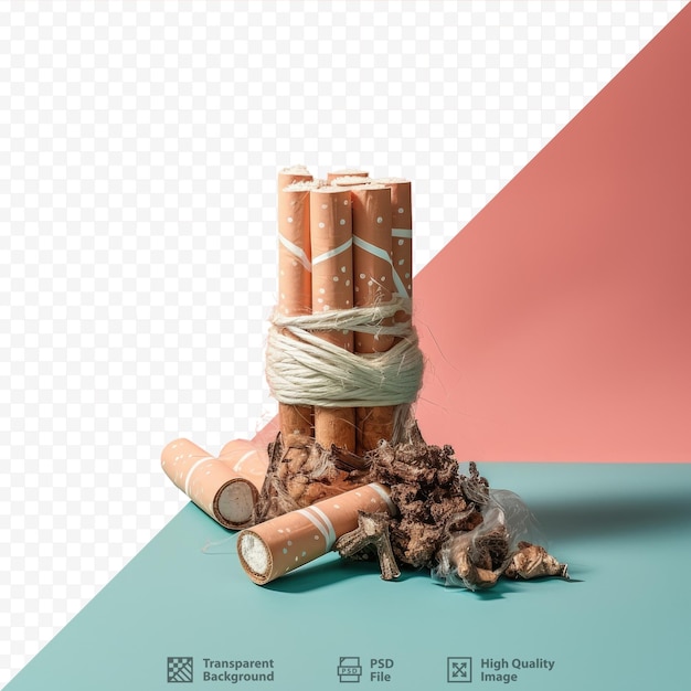 Transparent background with cigarettes and wick tied by rope