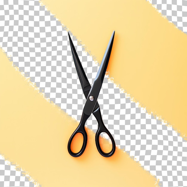 PSD transparent background with clipping path closeup tailor and office worker tools orange and black handle open scissors