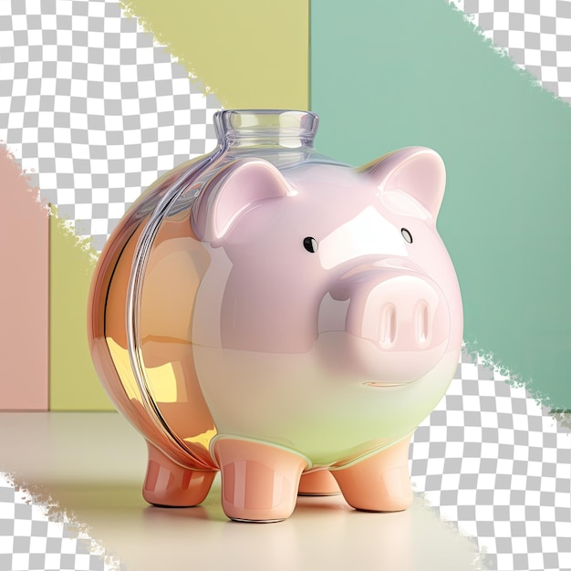 PSD transparent background with a glass piggy bank filled with dollars