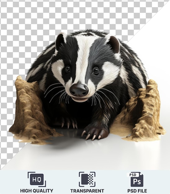 PSD transparent background with isolated 3d animated badger digging a hole stock photo images
