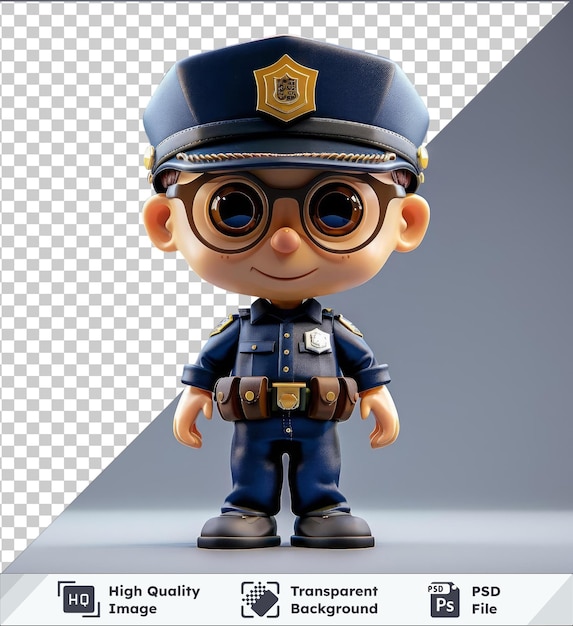 PSD Прозрачный фон с изолированным 3d картополицейским персонажем модели полицейского