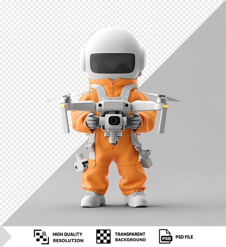 PSD transparent background with isolated 3d drone pilot navigating the skies