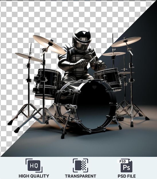 Прозрачный фон с изолированным 3d барабанщиком, играющим в группе