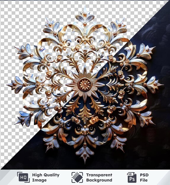 PSD transparent background with isolated 3d icof christmas snowflake on a black background