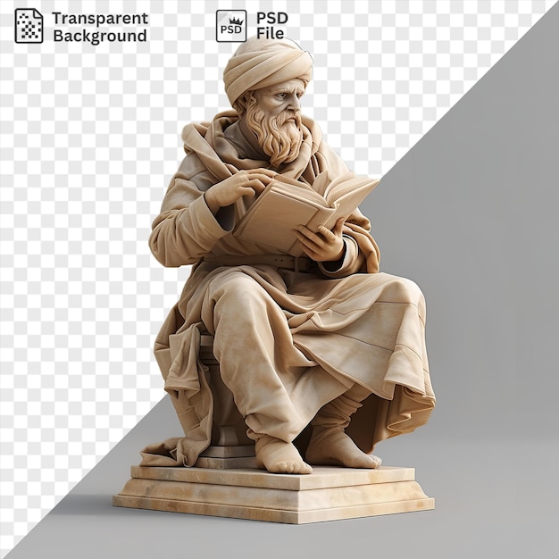 PSD transparent background with isolated 3d linguist deciphering ancient texts statue of a man reading a book