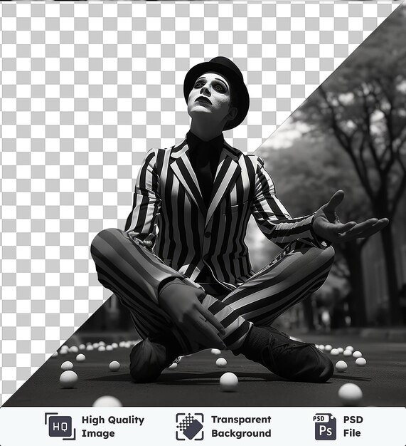 PSD transparent background with isolated 3d mime performing on a street