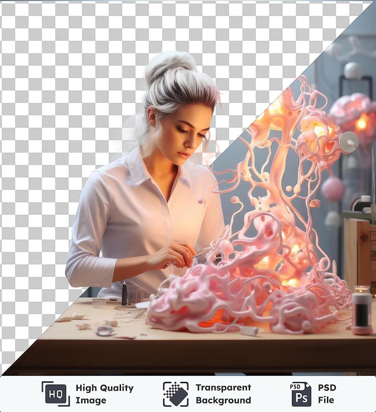 PSD transparent background with isolated 3d neuroscientist researching the brain