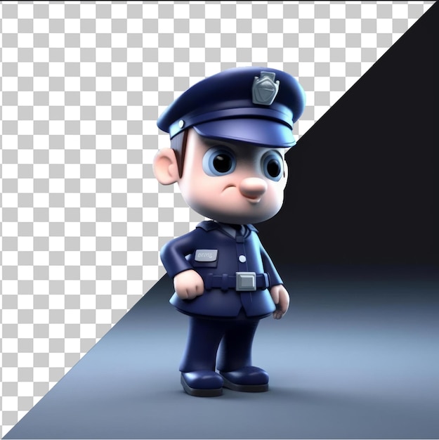PSD Прозрачный фон с изолированным 3d-карикатурой полицейского, патрулирующего улицы
