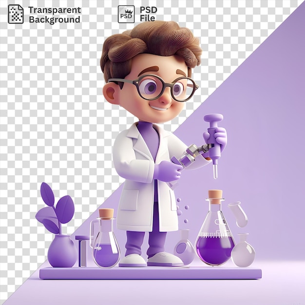 PSD transparent background with isolated 3d scientist cartoon conducting groundbreaking experiments in a laboratory